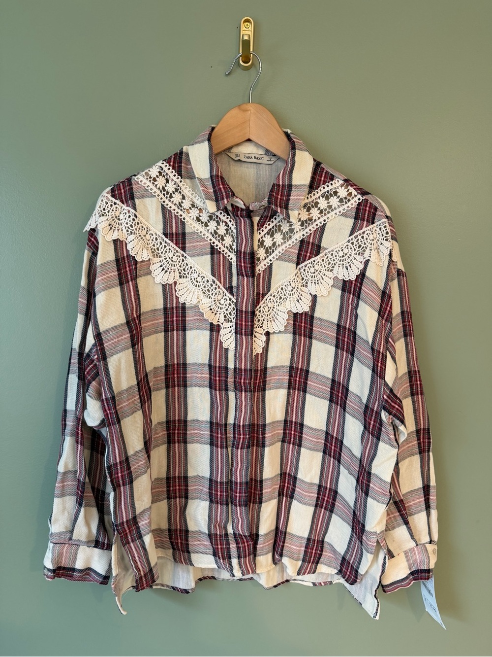 Zara Red & White Plaid Button-Up Shirt